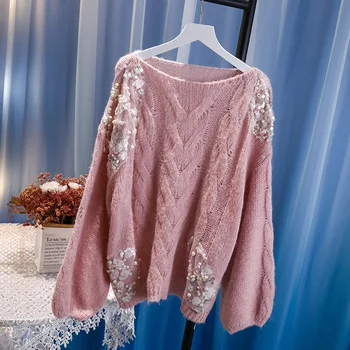 2021 Toamna Iarna Tricotaje Noua Moda pentru Femei Industriei Grele Pulover Temperament Stil Occidental Liber Pulover Tricotate