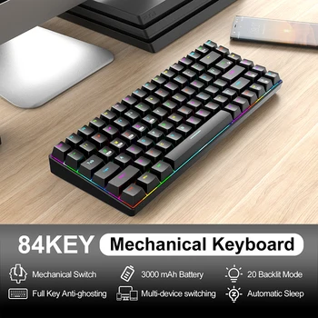 84 de taste Tastatură Mecanică de Gaming Roșu Comutator Bluetooth 5.0+2.4 G Wireless+Tip-C Trei Modul de Tastaturi RGB Blacklight