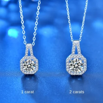 925 Sterling Silver 2 Carate Moissanite Pătrat Colier Model Feminin Incrustate Cu Diamante Gratuit Clavicula Colier