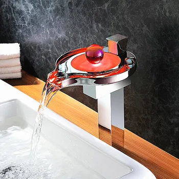 Alamă cascada de amestecare robinet LED,Luminos LED în 3 culori Arta Cascada bazinul Robinet,baie caldă și rece mixer robinet