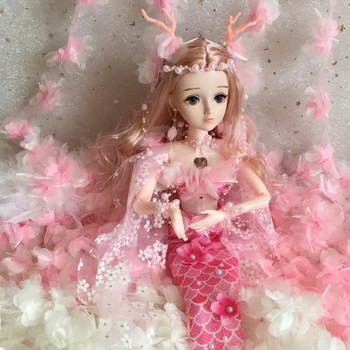 BJD Prințesă Sirenă Fată Păpușă Jucărie Cadou de Ziua de nastere Cadou de Crăciun 60CM Dress Up Papusa ta Zână Floare Set