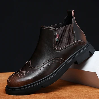 Brandul italian de designer de moda oamenii chelsea cizme de piele de vacă pantofi brogue sculptate bullock glezna cizme de mari dimensiuni platforma botas om