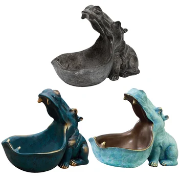 Cheia Bol Gura Mare Hipopotam Rășină Figurina Ornamente Dulap Pantofi De Intrare Cheie Container De Depozitare Bijuterii Titularul Creative Decor Acasă
