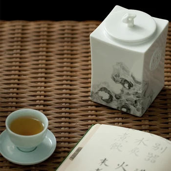 Chineză Stil Simplitate Ceramica Ceai Caddy Pictate Manual, Pictura De Cerneală De Ceai Din Portelan De Depozitare Umiditate-Dovada Sigilat Ceai Borcan