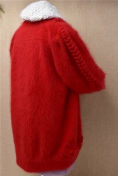 Căptușite în interior de femei angora blana de iepure Toamna Iarna jachete calde panglica poftă de mâncare croșetat mâneci lungi pulover de manta jacket