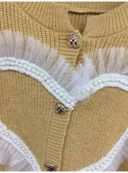 De Înaltă Calitate, Cardigane 2021 Toamna Iarna Moda Tricotaje Femei Sweetheart Ștrasuri Din Mărgele Dantelă Deco Cu Maneca Lunga Caise Cardigan Negru