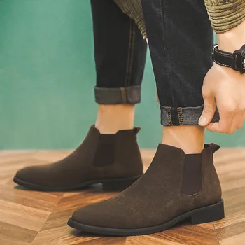 Design coreean bărbați agrement glezna cizme de piele de vacă pantofi de petrecere banchet chelsea boot frumos cowboy botas masculinas încălțăminte