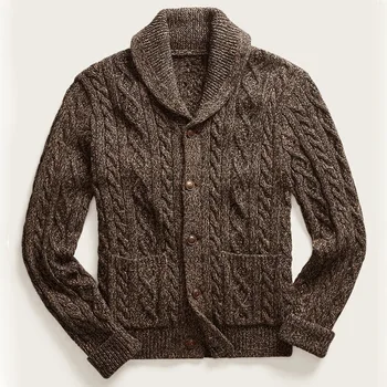 E-BAIHUI Pulover Barbati tricotat Jacquard Solidă Cardigan Cald Îngroșa Rândul său, în jos Guler Streetwear pentru Bărbați Palton Supradimensionat Chic Tricotaje