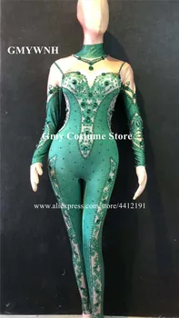 E38 dans costume de scenă de sex feminin body verde nud fake salopeta cantareata de performanță pol de dans costume rochie să îmbrace ds