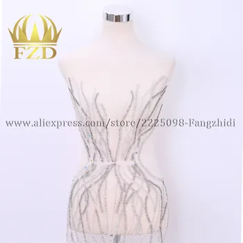 Fangzhidi 1 Set fata si spate de Moda rochie de Seara de Mari Dimensiuni făcut de Mână Stras Patch-uri Pentru Rochie de Mireasa DRA-108