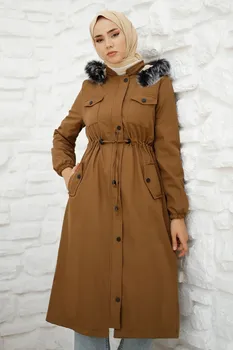 Femei haină toată lungimea cu fermoar și cu blană lungă hijab strat impermeabil, cu buzunare îmbrăcăminte pentru femei haină lungă Musulman moda de Iarna