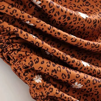 Femei vintage de vara leopard de imprimare plisate fuste drepte 2020 moda print floral cordon talie inalta fusta genunchi-lungime