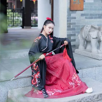 Femeile Hanfu Antice Chineze Tradiționale Rochie Neagră De Sex Feminin Carnaval, Cosplay Costum De Epocă Kimono Hanfu Set Pentru Doamna Plus Dimensiune