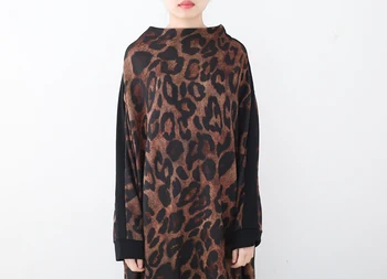 Guler Gât Iarna Rochie Vintage De Cauzalitate Femei Cu Maneci Lungi Leopard Print Maxi Rochii De Toamna Pistă Lungă Rochie Plus Dimensiune