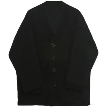 Japonia Stil Barbati Negru Tricotate Cardigan Pulover Lung Haina Uza Găuri Casual C35