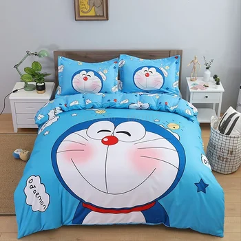 Kawaii Anime Japonez Doraemon Set lenjerie de Pat Copii Fete Albastru de Lux Carpetă Acopere Regele Regina Twin Fular Set cu Foaie de Plat