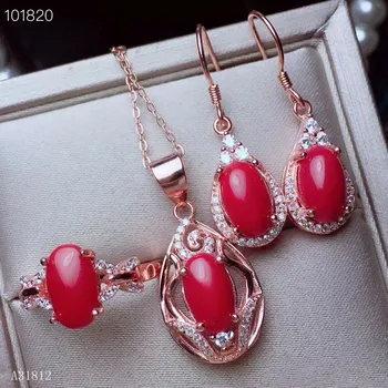KJJEAXCMY Boutique de bijuterii argint 925 incrustat naturale de Coral Roșu Pandantiv + Inel Colier Cercei costum de sprijin de detectare