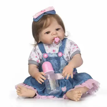 Manual de 23 inch Full Body Silicon Baby Girl Doll cu Fibre de Păr Atât de Adevărat rezistent la apa Păpușă Jucărie 2017 Renăscut copii Cadouri de Craciun