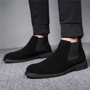 Mens de agrement respirabil chelsea cizme tendință de vaca piele de căprioară pantofi din piele de negru de primavara toamna cowboy boot glezna botas hombre zapatos