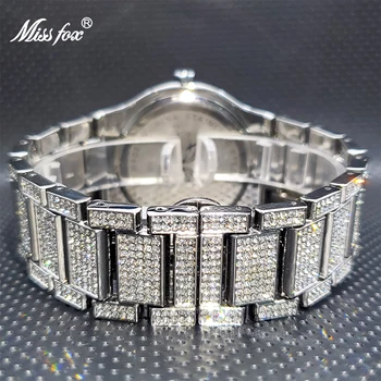 MISSFOX Placat cu Aur de 18K Bărbați Ceas Full Diamant Mare Trupa de Lux din Oțel Inoxidabil rezistent la apă, Cronograf Ceas Pentru Om Nou