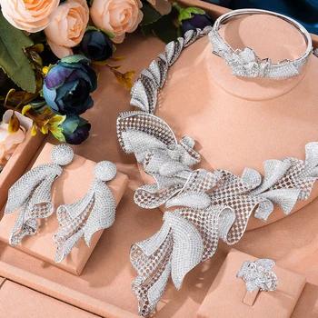 Missvikki Faimosul Brand Bowknot Gol de Lux Nigerian Dubai Seturi de Bijuterii Pentru Femei Zirconiu Cubi de Nunta Mireasa Seturi de Bijuterii 2021