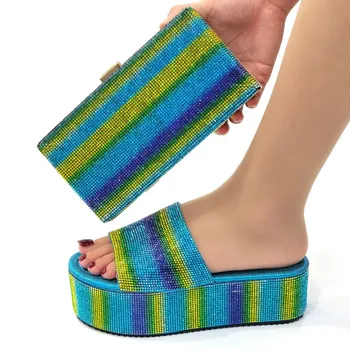 Moda Colorate Femei Pantofi se Potrivesc Pungă Cu Pietre Decor African Pompe Și Geantă de mână Set Pentru Dressing CR778,Toc de 5.5 CM