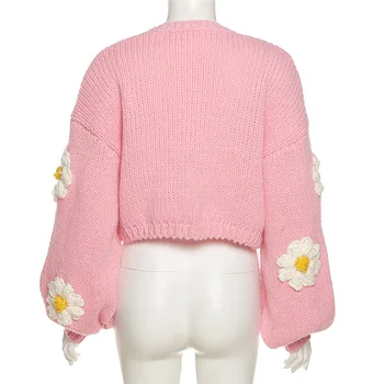 Moda Flori Roz Felinar cu Maneci Scurte, Pulovere Tricouri Femei Tricotate Cardigan Y2K Culturilor Topuri Fete Iarna Streerwear 2022