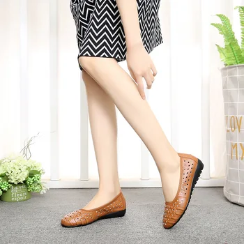 Moda Hollow Out din Piele Pantofi de Vara pentru Femei Plat Cuib de Pasăre Design Cover Deget de la picior Moale Respirabil Pantofi cu Barca Femeie
