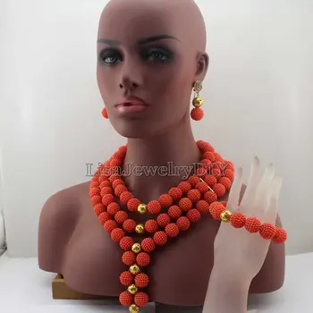 Moda Noua Portocaliu Constatările Plastic Colier de Perle Nigerian Nuntă Tradițională Africană Margele Bijuterii Set HD7986