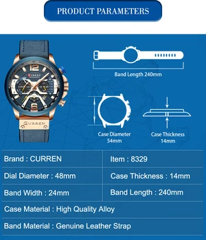Multifuncțional Brand de Top CURREN Sport Barbati Negru Militară de Lux din Piele Ceas de mână, Bărbat Ceas Cronograf Ceas de mână