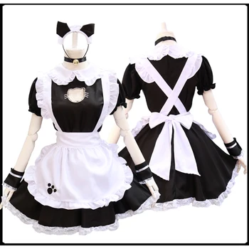 Negru Pisica Drăguț Lolita Maid Dress Costume Cosplay Costum pentru Fete Femeie Chelneriță Menajera Petrecere Costume cosplay anime