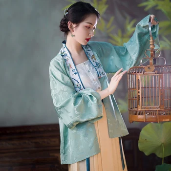 Nou stil de Chineză stil retro Han element de îmbrăcăminte de mătase broderie direct pe gât și Tuzi sacou la începutul toamnei 2020