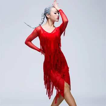 Noul Roșu Negru Franjuri Rochie Pentru Femei latino Rochie de Dans Costume Fuste Sala de Dans Haine Etapă Practică Purta SL4623