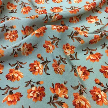 Orange florale mici de tipar digital de menta verde elastic crep de chine naturale mătase de dud haute couture rochie tesatura de cusut