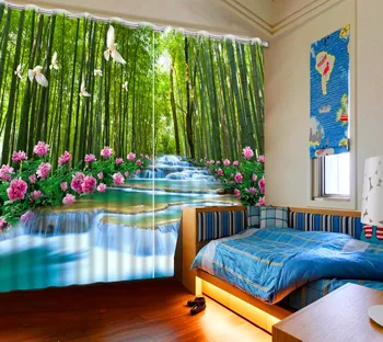 Peisaje natura Perdea cascada de bambus, Perdele Nouă Fereastră Decor Pentru camera de zi Dormitor Opace 3D Pur Fereastră Perdea