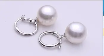 Pereche de AAA++ 10-11mm rundă de sud mare alb perla cercei 925s