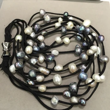 Piele colier de perle de 10-11MM Natural lung apă dulce colier de perle gri culoare mix 4 straturi magnet incuietoare bijuterii de moda