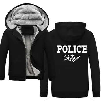 Poliția Sora barbati de Iarna captusit cu fermoar hanorac fleece gros strat de sacou moda hanorace casual print cool hoody