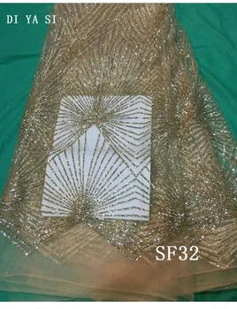 Sequin Tesatura de Moda sclipici tesatura DANTELĂ franceză Voile Ghipura tul plasă de Dantelă Tesatura Pentru rochie în șampanie aur SF32