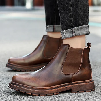 Stil britanic mens chelsea cizme casual de toamna iarna din piele scule pantofi în aer liber cowboy desert boot botas masculinas