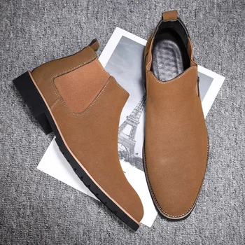 Supradimensionat 38-48 de Moda pentru Bărbați Chelsea Cizme de Toamna High Cut Slip-On Pantofi Formale Microfibră Piele Glezna Cizme