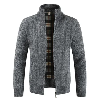 Toamna și iarna tricotaje barbati gros strat cald stripe cardigan cu fermoar moda tineretului strada sweatwear casual pulover haina