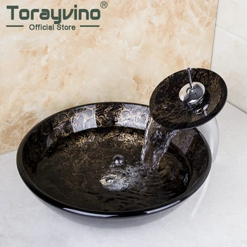 Torayvino Totem Rotund Chiuvetă Lavoar Vas de Sticlă Chiuveta Baie & Chrome Cascada Robinet mixer robinet w/Set de Scurgere