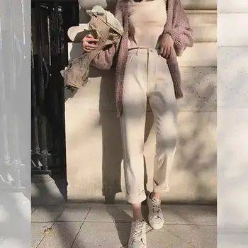 Trendy Design De Brand Blugi Femei Mici Pantalonii Cu Talie Înaltă, Subțire Butonul Versatil Naturale Personalizate Tesatura De Moda Clasic