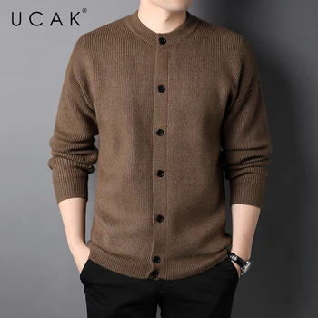 UCAK Brand Clasic Casual, O-Gat Buton Cardigane Barbati Sweatercoat Streetwear Îmbrăcăminte de Culoare Solidă Cardigan de sex Masculin Trage Homme U1355
