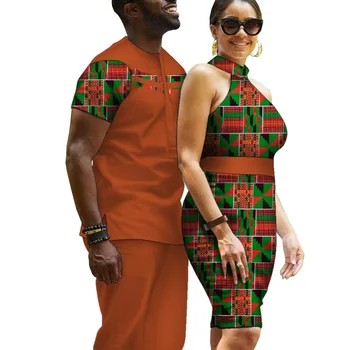 Vara Haine Africane pentru Cupluri Bazin Riche Dashiki Hip Hop Bărbați Agbada Halat de Costume și Lady Slim Badycorn Rochie wyq799