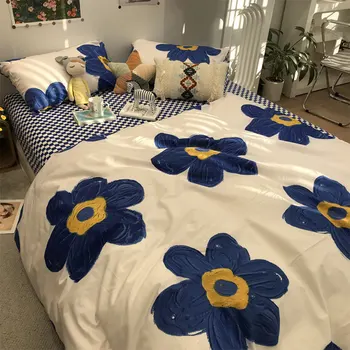 Vintage pastorală floare albastră de pat set fata,design de bumbac twin plin regina king home textile plate foaie de pernă acoperă plapuma