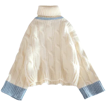 Vântul blând de Înaltă Gât Pulover tricotat pentru Femei Exterior Purta Noi Toamna și Iarna Vrac Leneș Stil Bottom Tricou pentru Femei