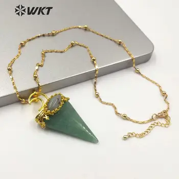 WT-N1187 naturale moda ramă de aur triunghi pandantiv de aur Galvanizare mingea margele lanț colier femeie piatra de moda bijuteriile