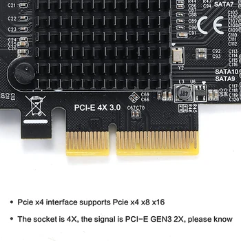 10 Port SATA, PCIe Card cu 10 Cabluri SATA, 6Gbps SATA 3.0 PCIe Card, Built-in Adaptor Converter pentru PC Desktop